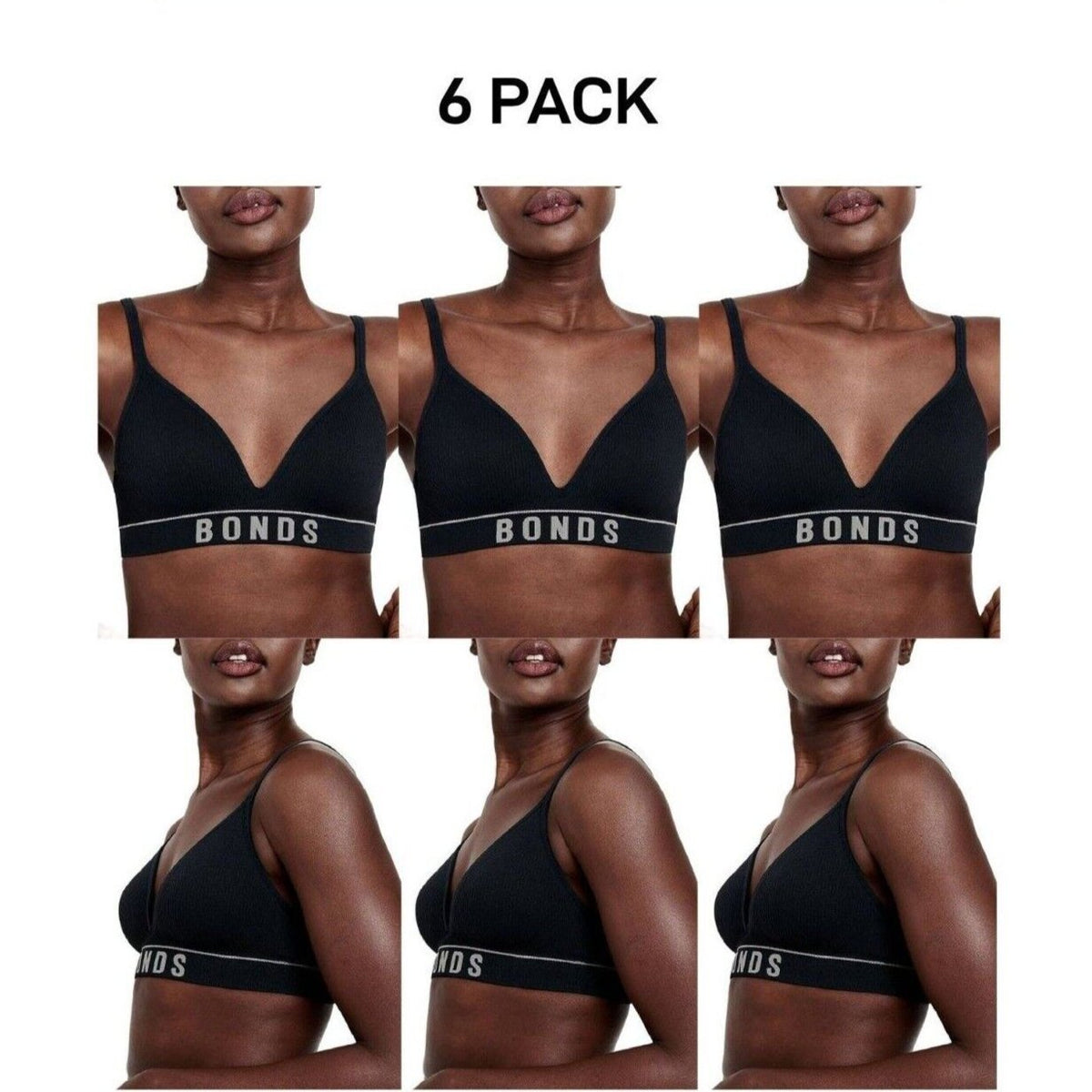 Bonds Womens Retro Rib Seamless Wirefree Tee Bra Contoured Shape 6 Pack WU8EW