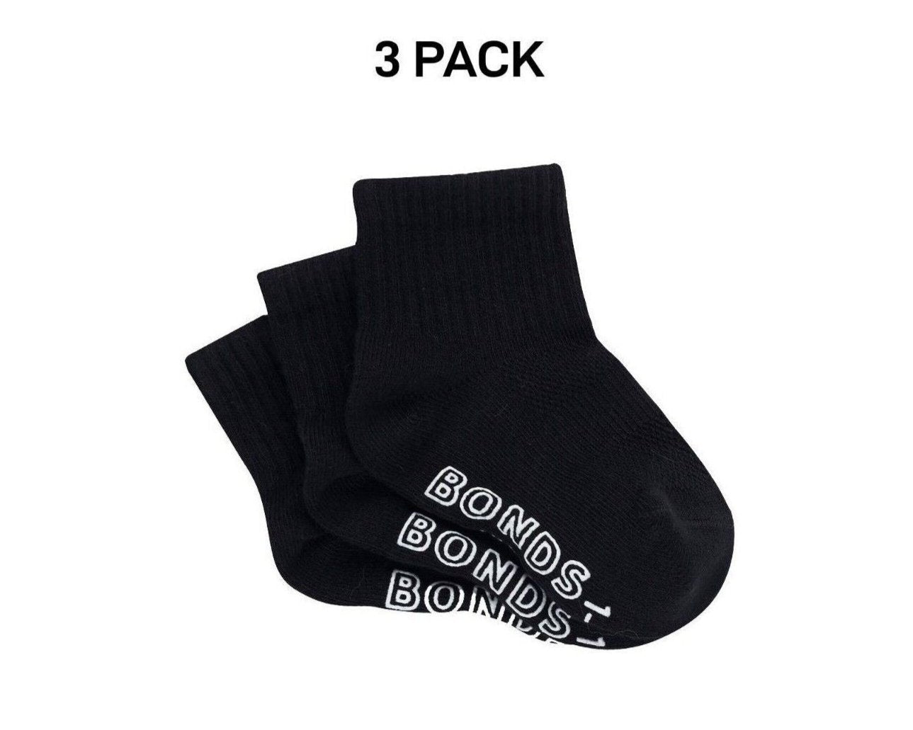 Bonds Baby Lightweight Quarter Crew Sock Comfy Cotton Grip Soles 3 Pack RXU83N