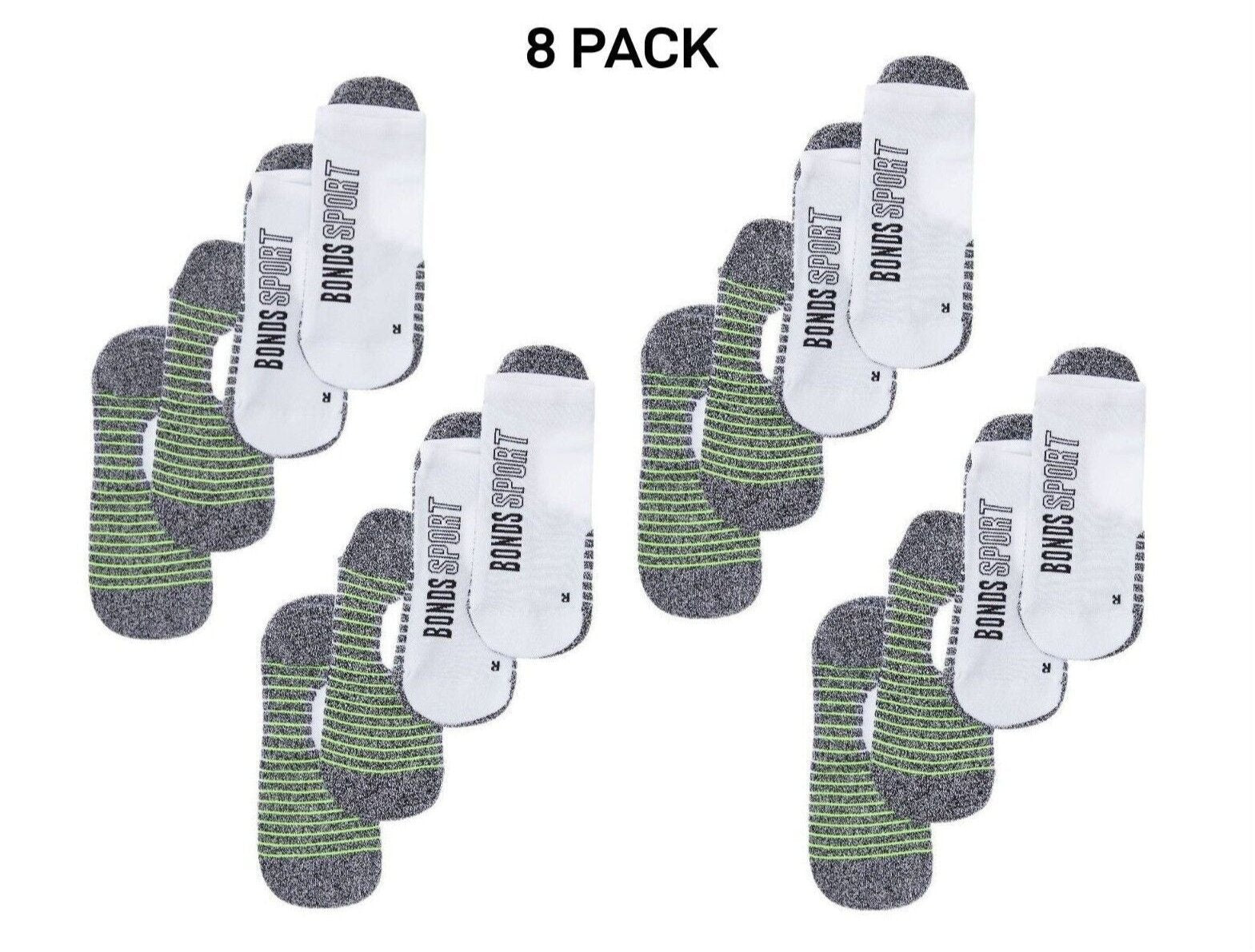 Bonds Mens Sport Tech No Show Sock Cushioned Shock-Absorbing Sole 8 Pack SYCK2N