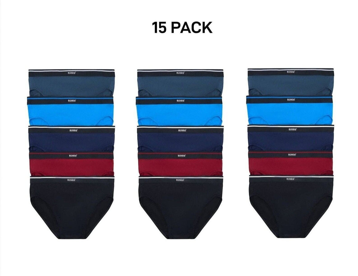 Bonds Mens Hipster Brief Wide Comfy Elastic Waist Extra Support 15 Pack MXLV5A