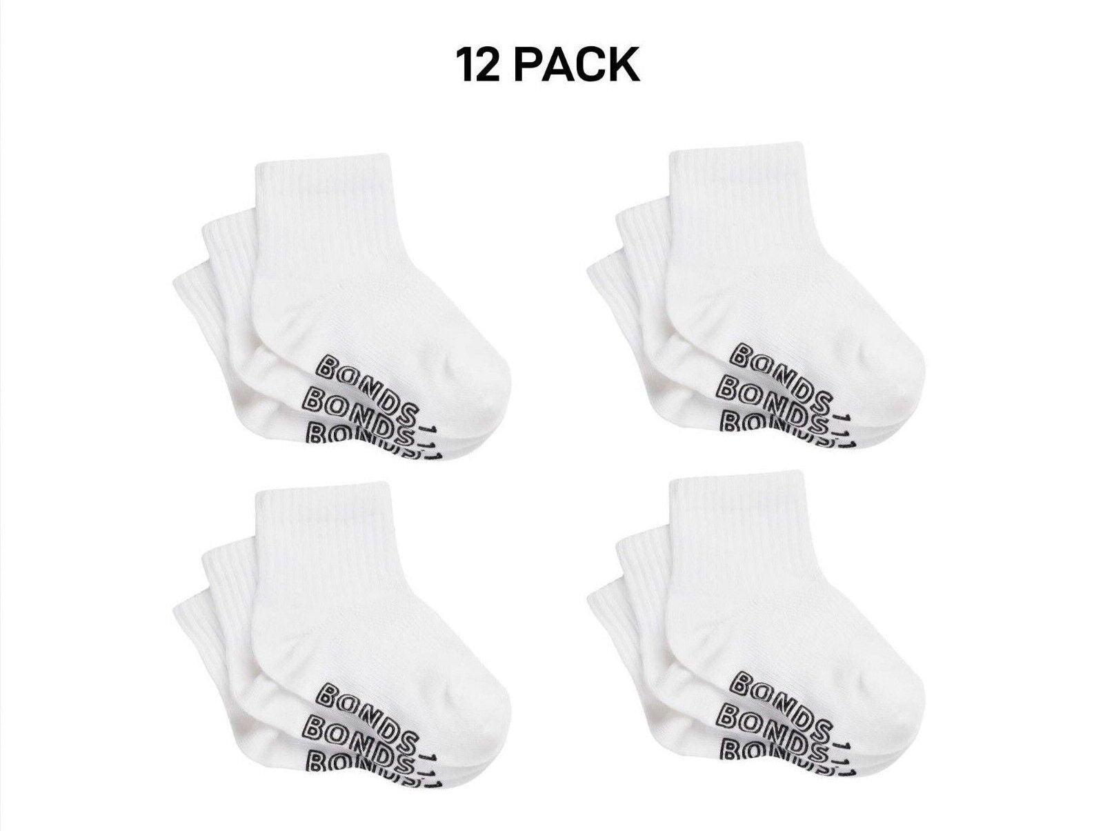 Bonds Baby Lightweight Quarter Crew Sock Comfy Cotton Grip Soles 12 Pack RXU83N