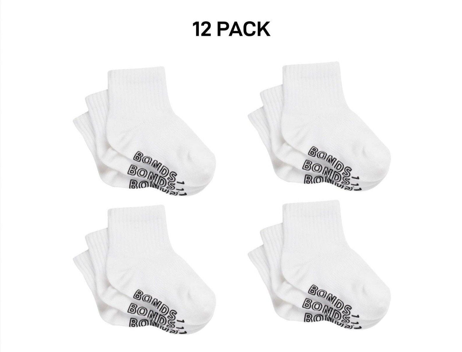 Bonds Baby Lightweight Quarter Crew Sock Comfy Cotton Grip Soles 12 Pack RXU83N