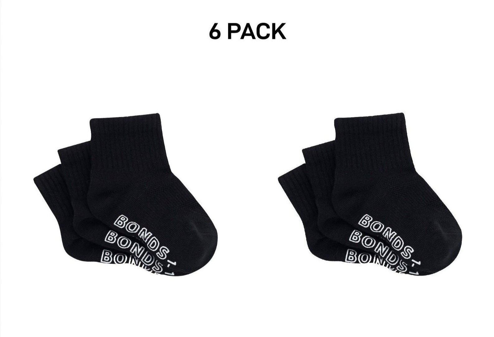 Bonds Baby Lightweight Quarter Crew Sock Comfy Cotton Grip Soles 6 Pack RXU83N