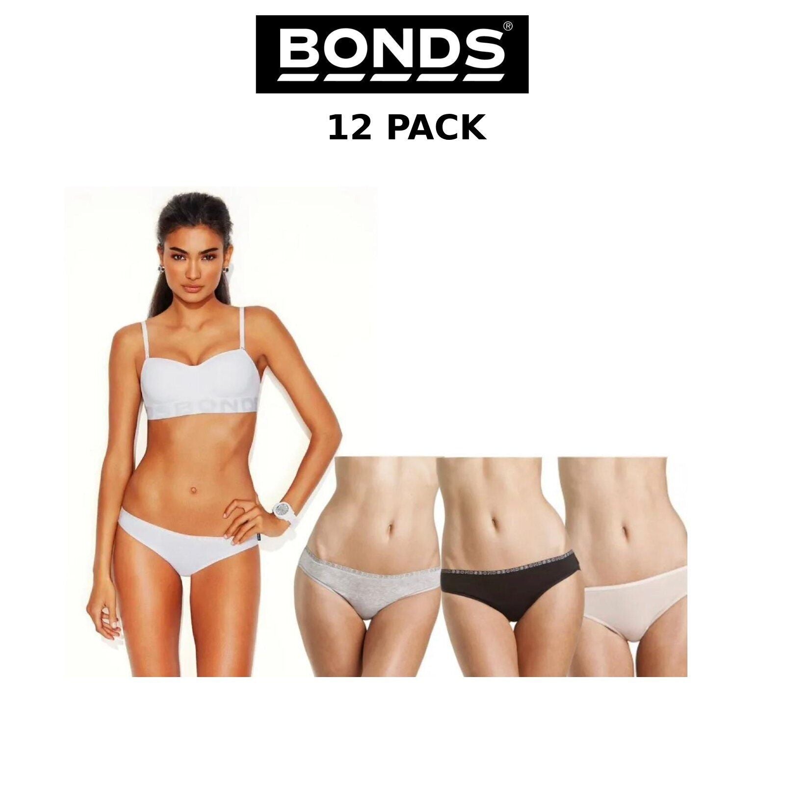 Womens Bonds Youth Basics Hipster Bikini 12 Pack Brief Panties Knickers WUVXA