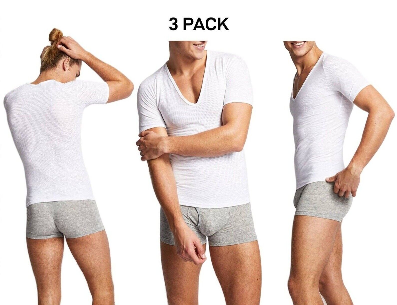 Bonds Mens New Coral Island V-Neck Tee Shape Retention Soft Feeling 3 Pack MXQ8A