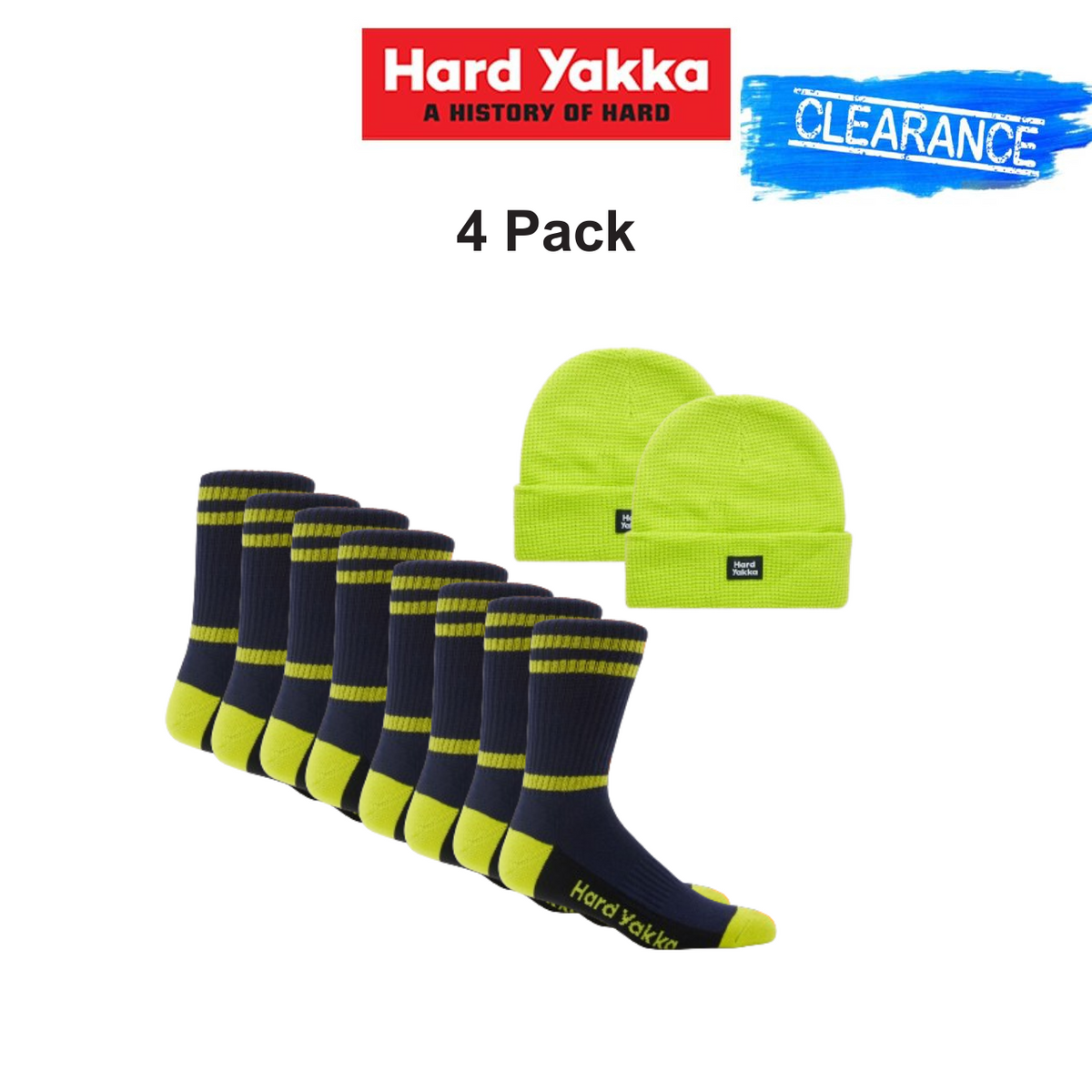 Clearance! Hard Yakka Unisex 4 Pack Crew Sock Free Waffle Knit Beanie Y20110