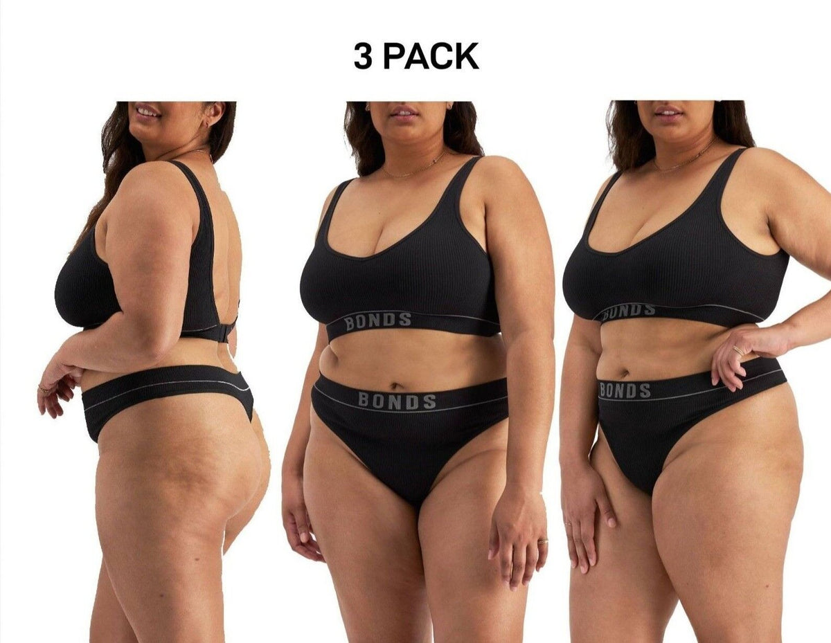 Bonds Womens Retro Rib Seamless Gee String Side Seams and Hi Leg 3 Pack WU8HA
