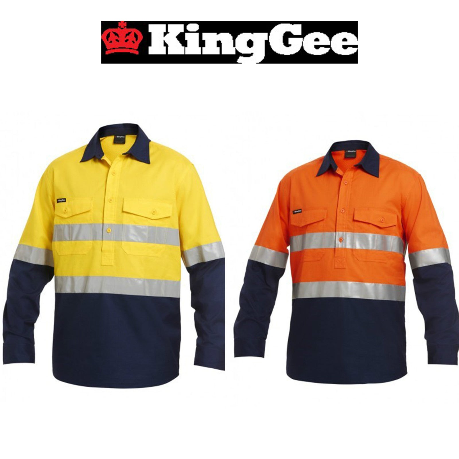 Mens KingGee WorkCool 2 Closed Front Hi-Vis Long Sleeve Work Shirt Taped K54886