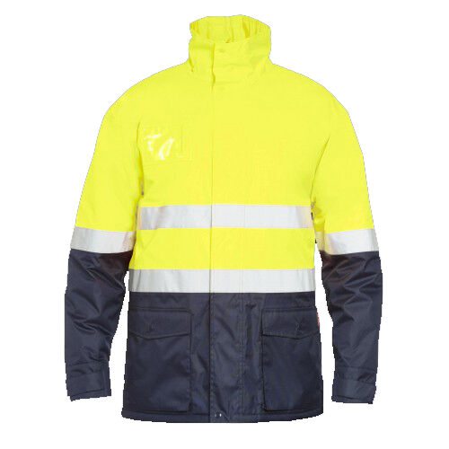 Mens Stubbies Two Tone Quilted Weather Jacket Rain Proof Hi-Vis w/ Stripe BJ3300