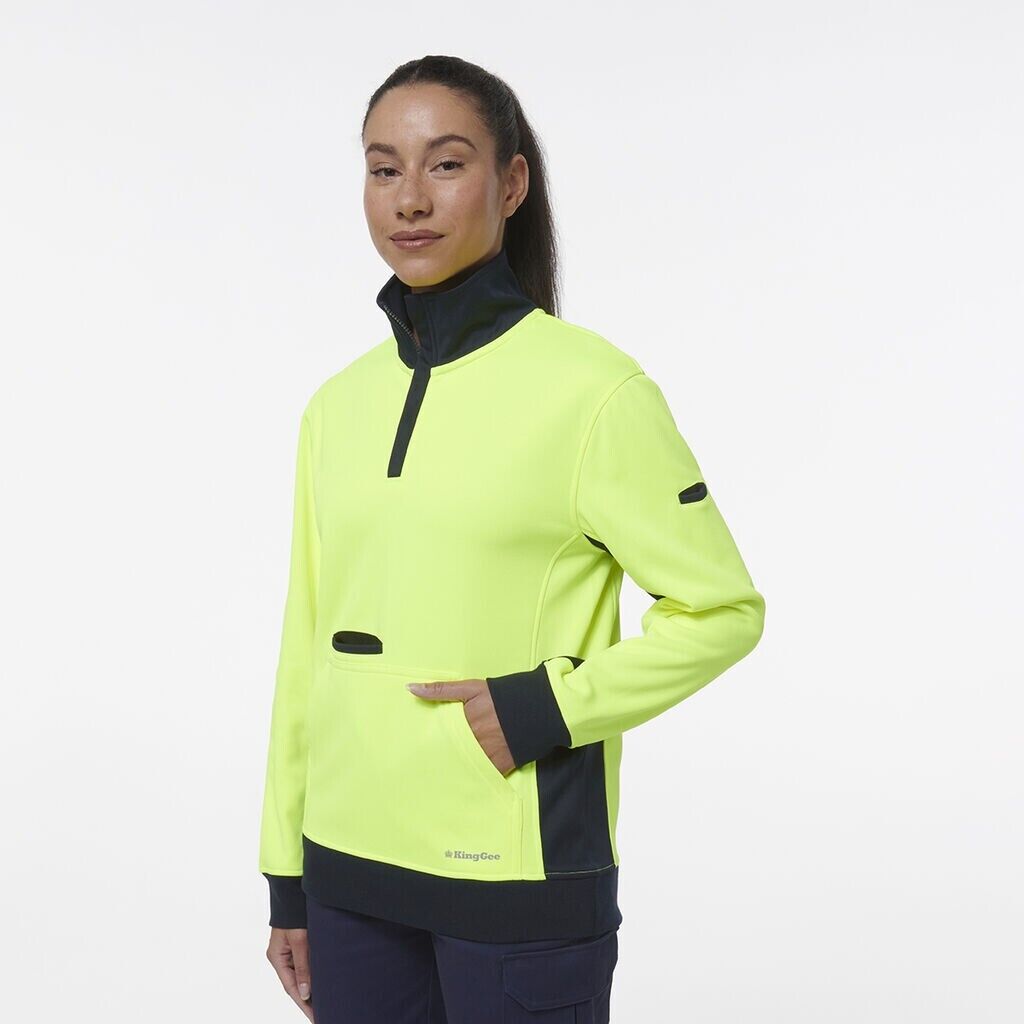SALE KingGee Womens Hi Vis Spliced Pocket Collar 1/4 Zip Fleece Warmer K45008