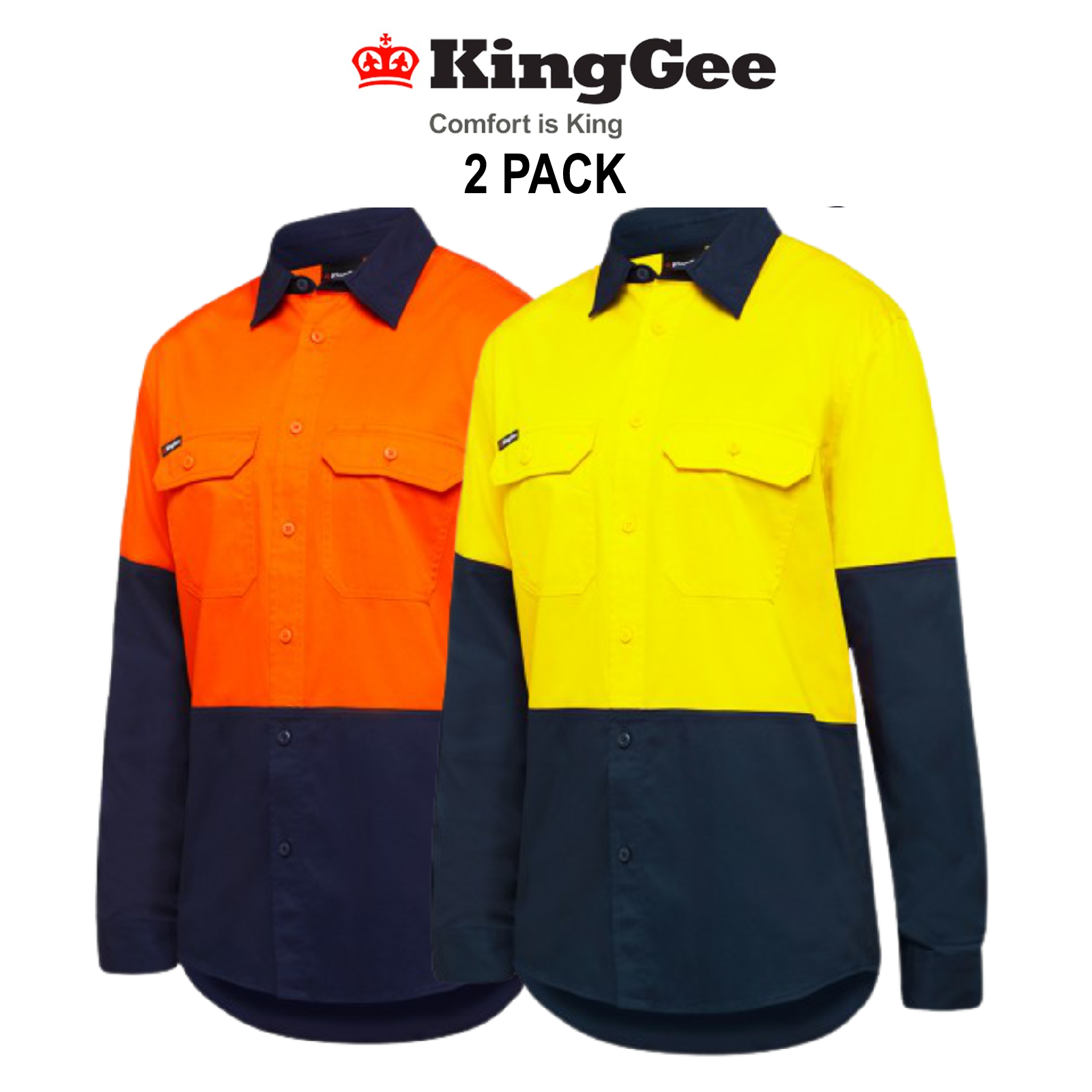 KingGee 2 Pack Stretch Spliced Shirt Comfort Work Safety Cotton Hi-Vis K04035
