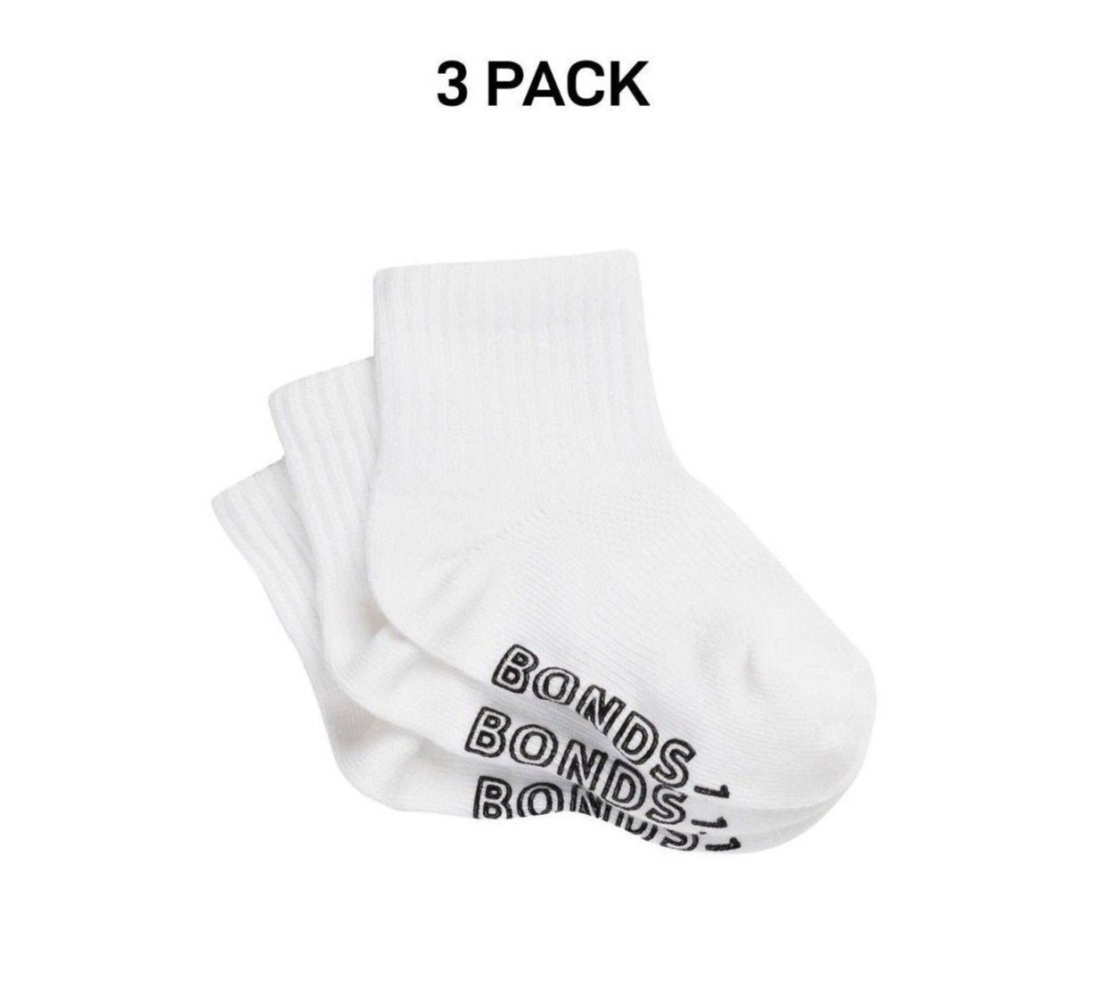 Bonds Baby Lightweight Quarter Crew Sock Comfy Cotton Grip Soles 3 Pack RXU83N