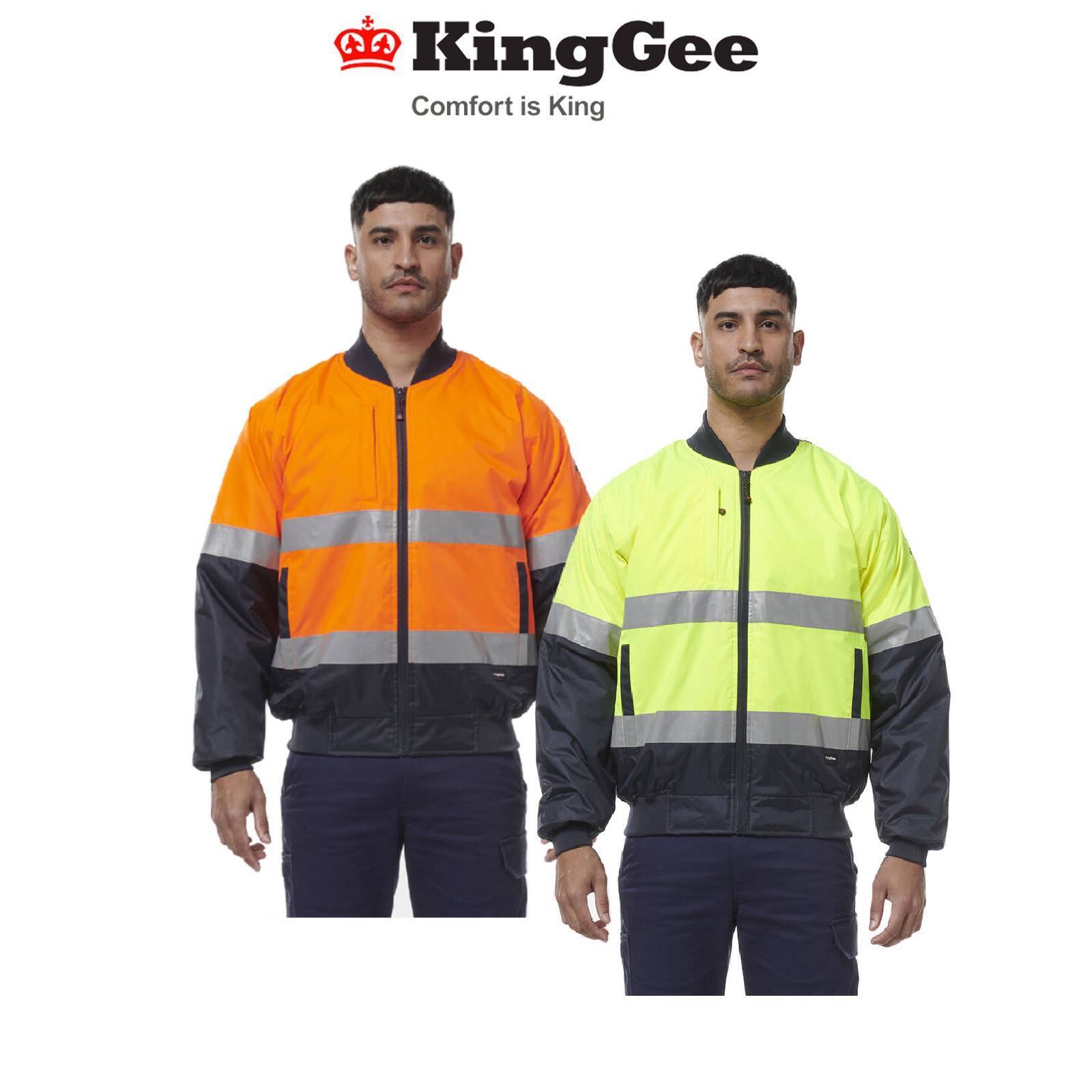 KingGee Mens Hi Vis Reflective Quilted Bomber Work Safety Jacket K55032
