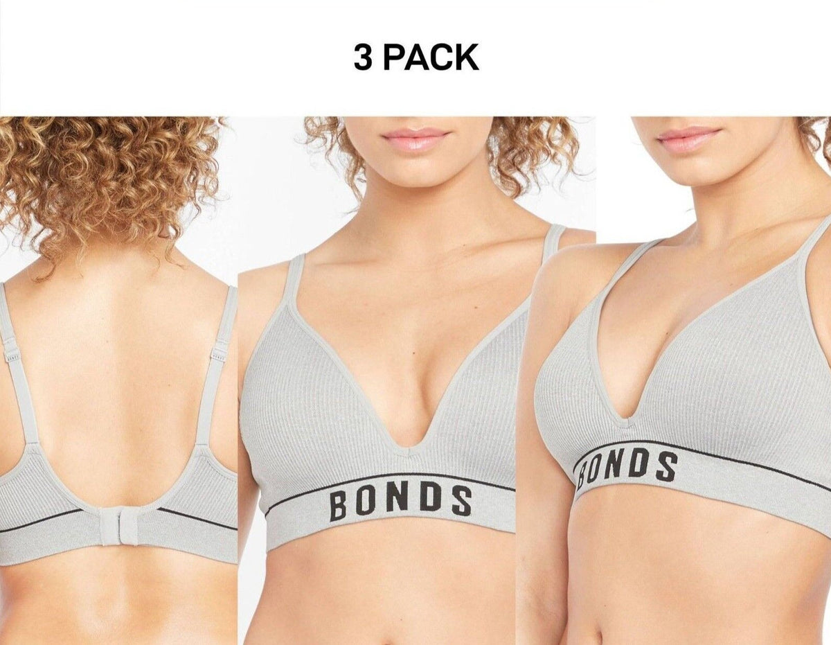 Bonds Womens Retro Rib Wirefree Tee Bra Comfortable & Stretchable 3 Pack YXF7Y