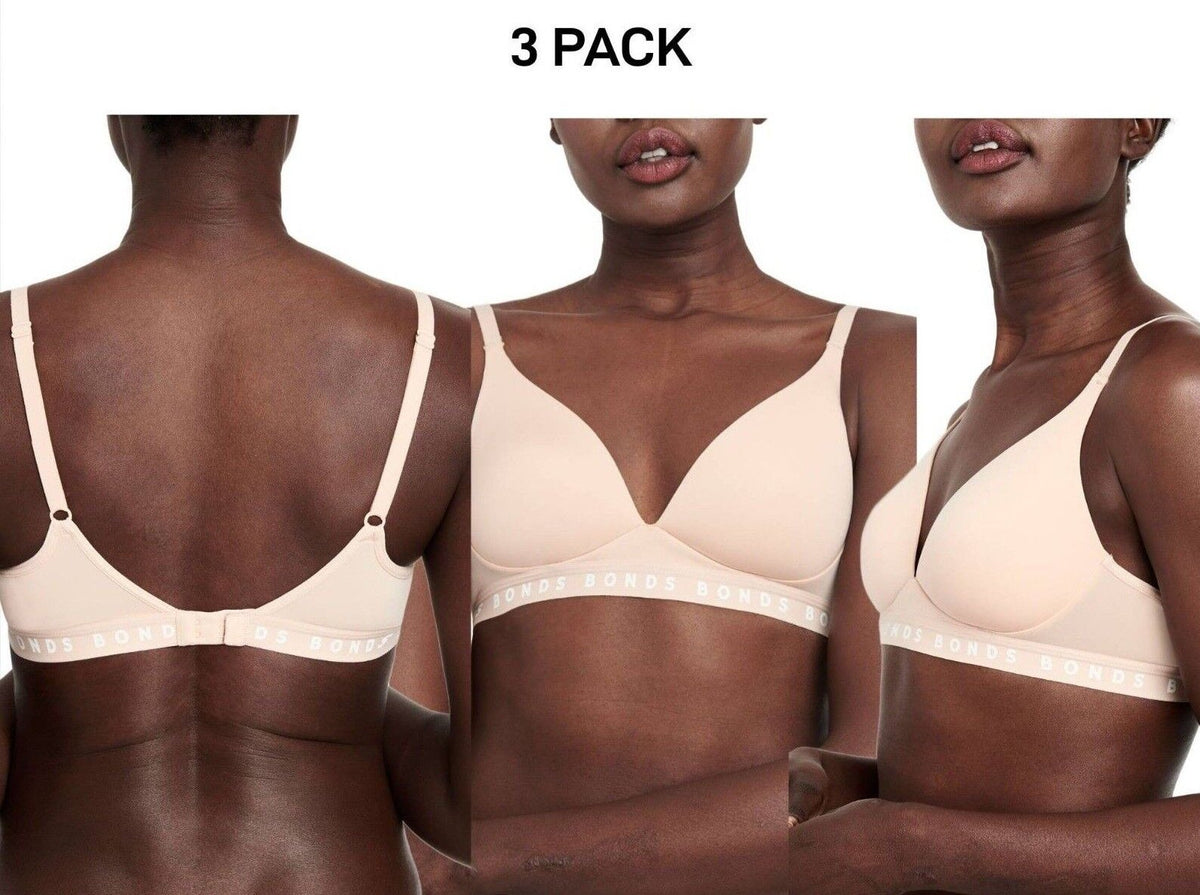 Bonds Womens Originals Wirefree Tee Shirt Bra Soft Smooth & Stretch 3 Pack YXKTY