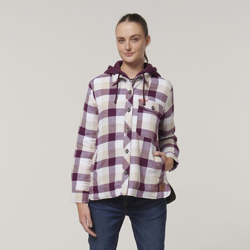 WINTER SALE Hard Yakka Women Quilted Button Hooded Jacket Thermal Shacket Y08748