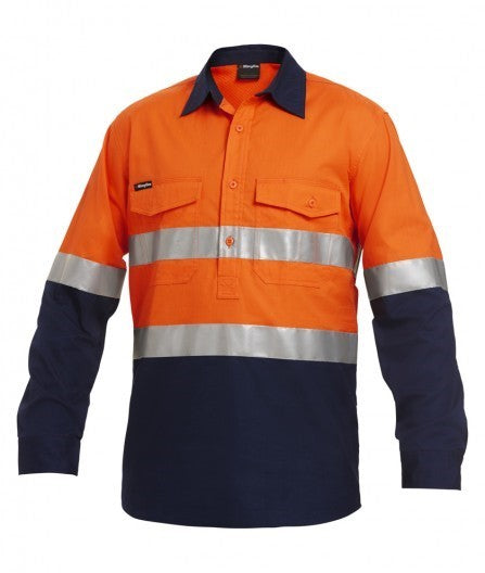 Mens KingGee WorkCool 2 Closed Front Hi-Vis Long Sleeve Work Shirt Taped K54886