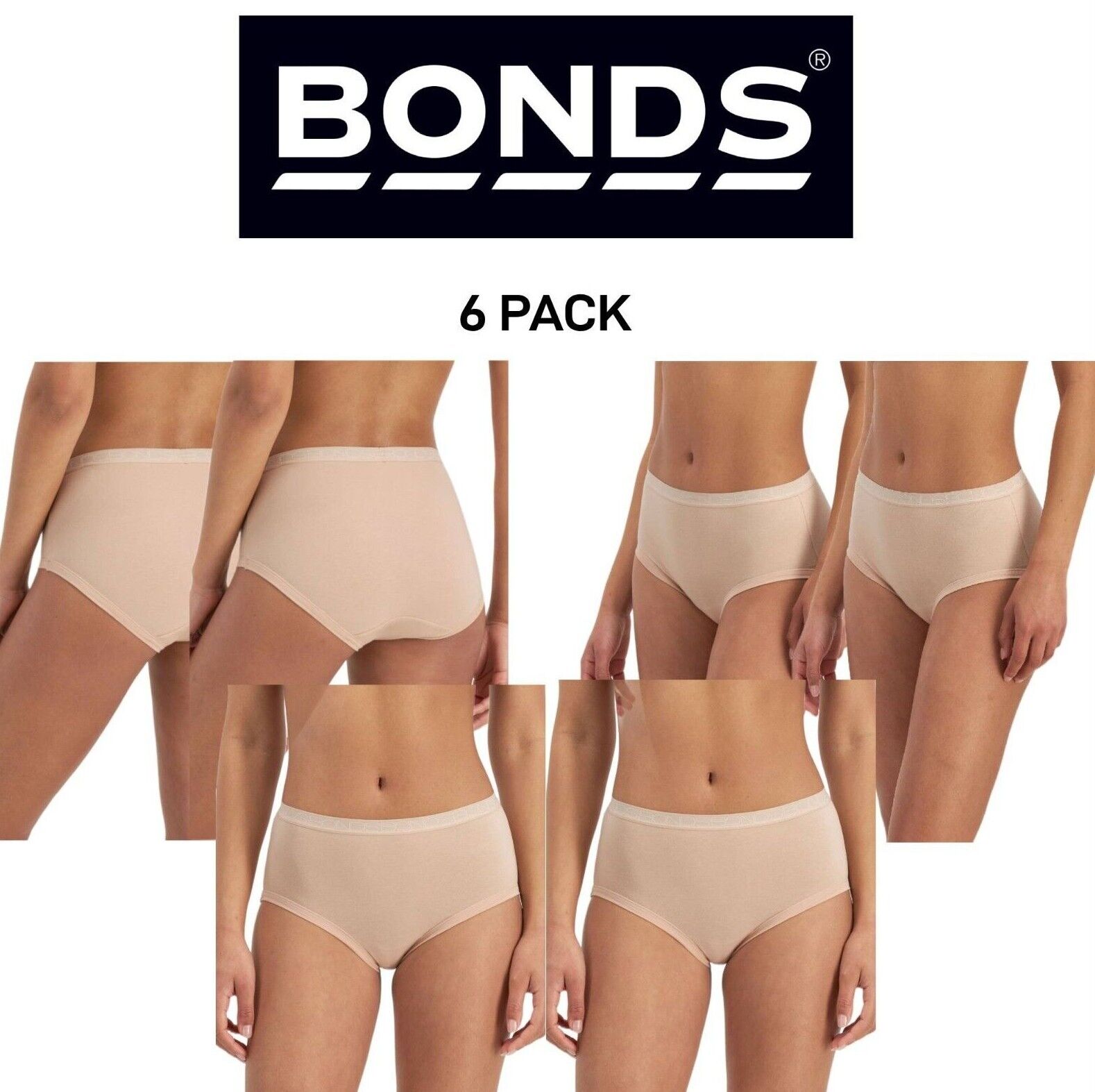 Bonds Womens Cottontails Full Brief Lightweight Soft Cotton 6 Pack WY5NA