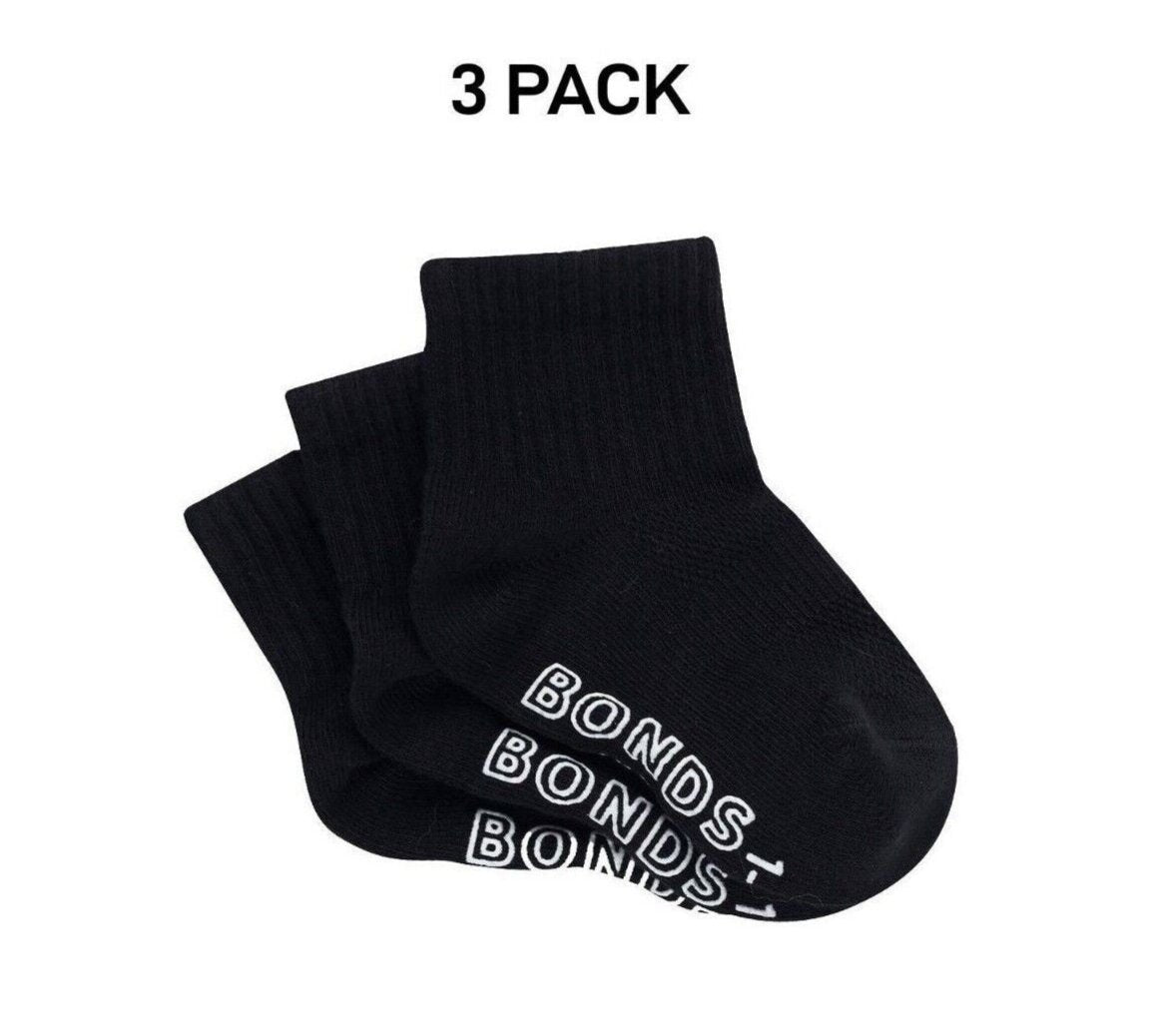 Bonds Baby Lightweight Quarter Crew Sock Comfy Cotton Grip Soles 3 Pack RXU83N