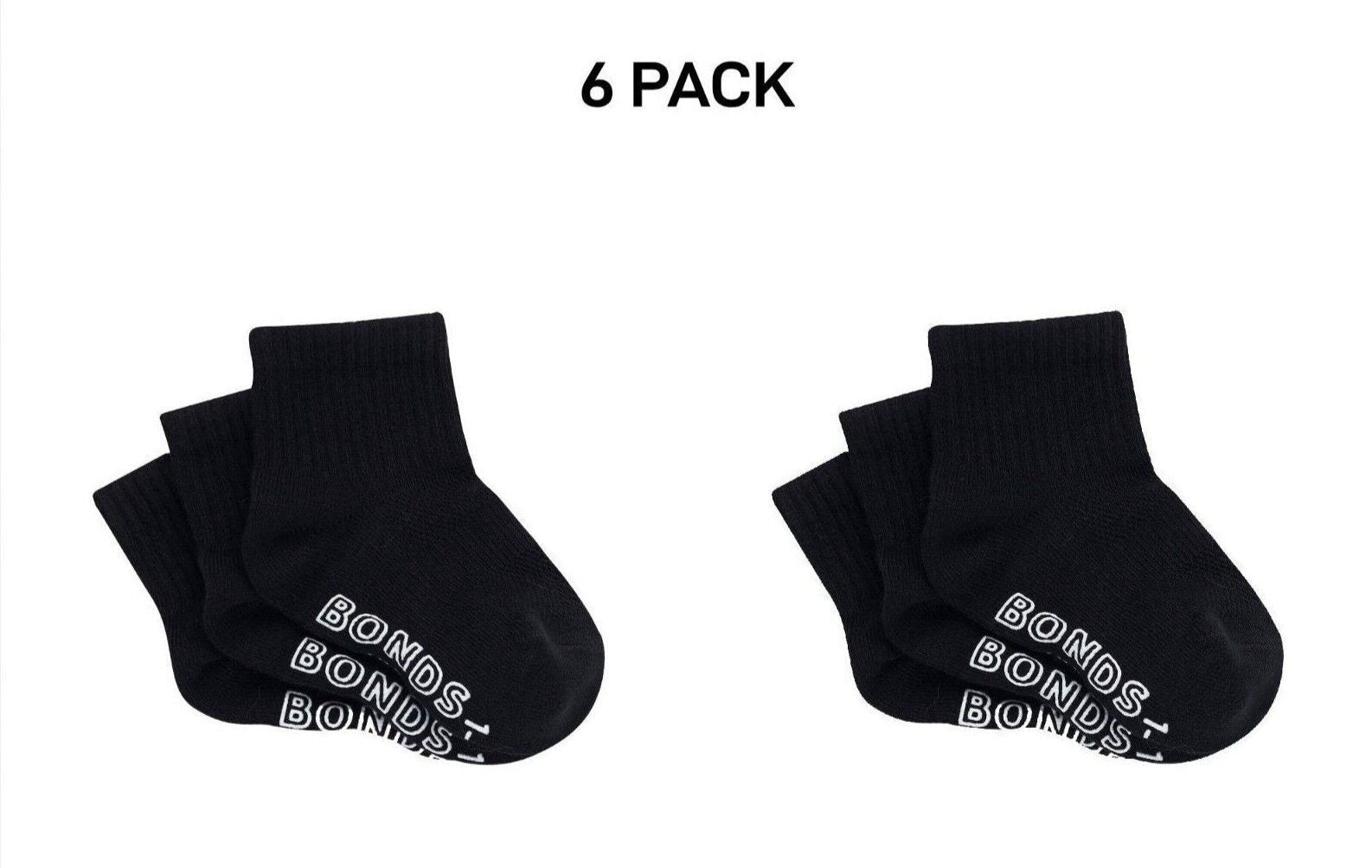 Bonds Baby Lightweight Quarter Crew Sock Comfy Cotton Grip Soles 6 Pack RXU83N