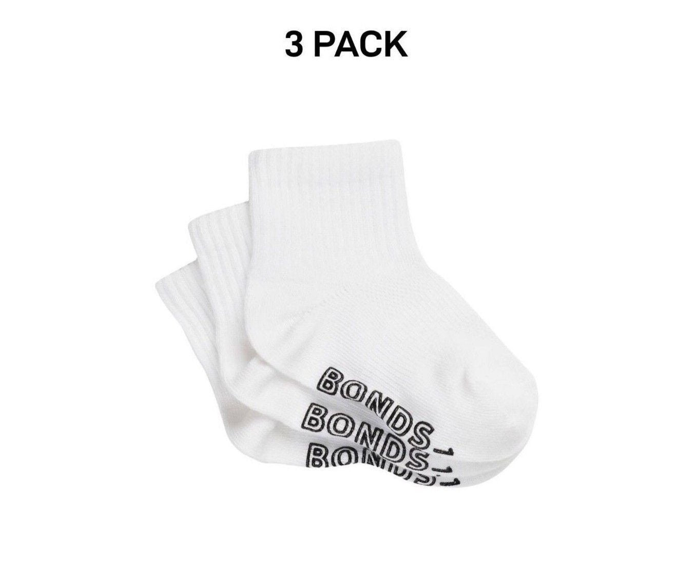 Bonds Baby Lightweight Quarter Crew Sock Comfy Cotton Grip Soles 3 Pack RXU83N
