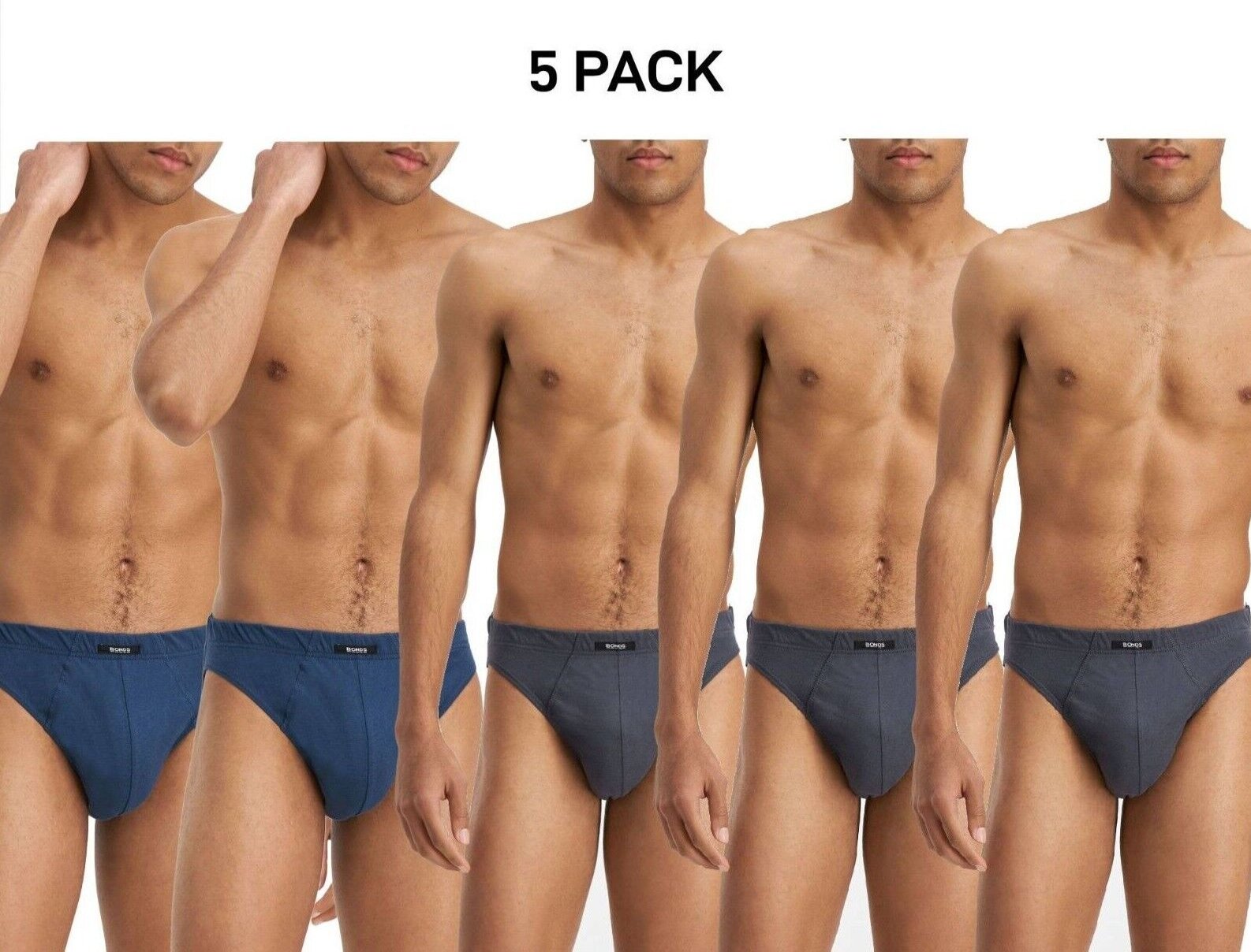 Bonds Mens Action Briefs Underwear Soft Cotton & Encased Elastic 5 Pack M8OS5I