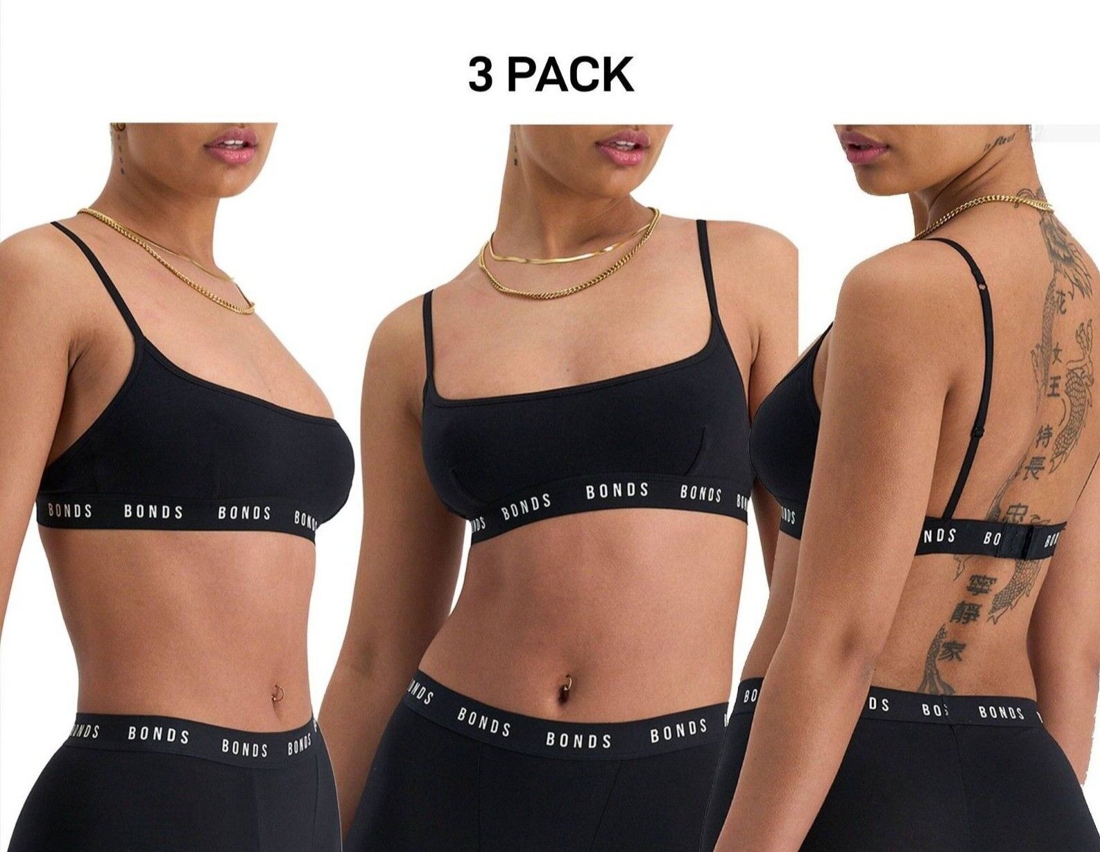 Bonds Womens icons Scoop Crop Wide Band Support and Coverage Bra 3 Pack YWP3