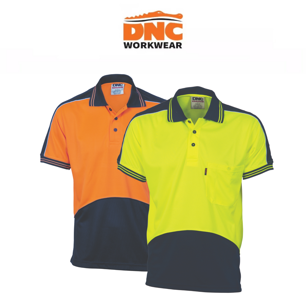 DNC Mens Safety Work Hi Vis Comfy Cool Breathe Panel Polo Short Sleeve ...