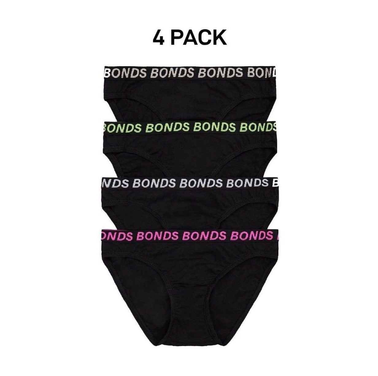 Bonds Girls Bikini Sport Ultimate Comfy and Fresh Moisture Wicking 4 Pack UWKL4A