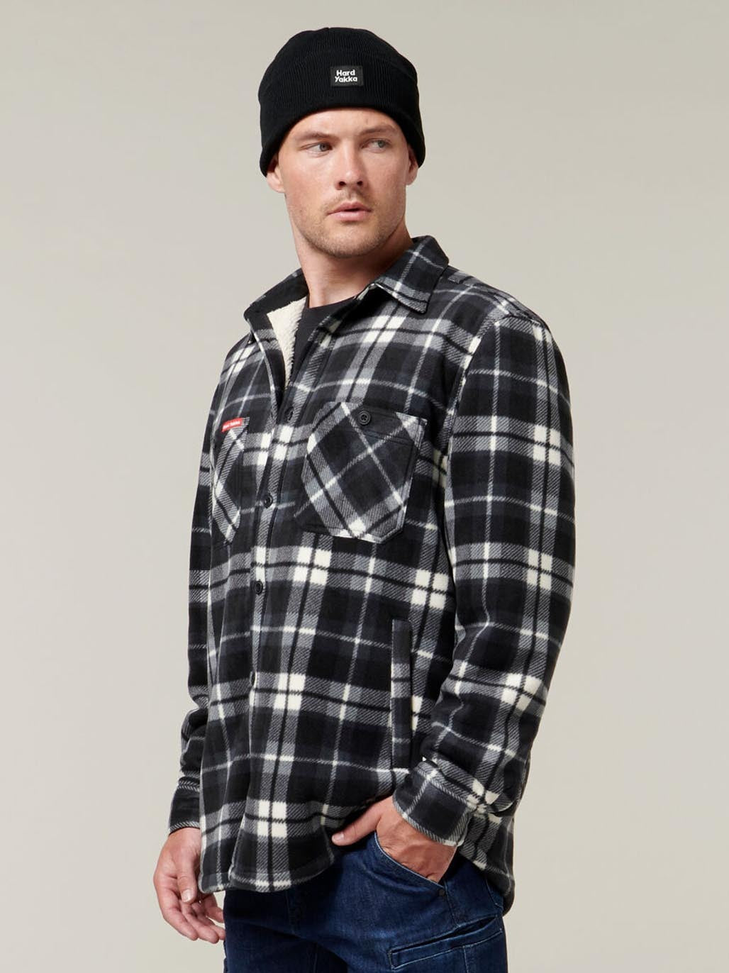 WINTER SALE! Hard Yakka Legends Sherpa Fleece Jacket Free Beanie Work Y06518