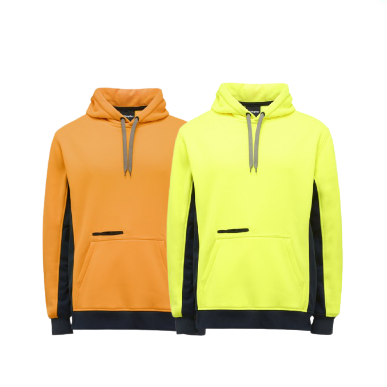 KingGee Mens Hi Vis Pull Over Hoodie Fleece Drawstring Work Safe Safety K55033-Collins Clothing Co