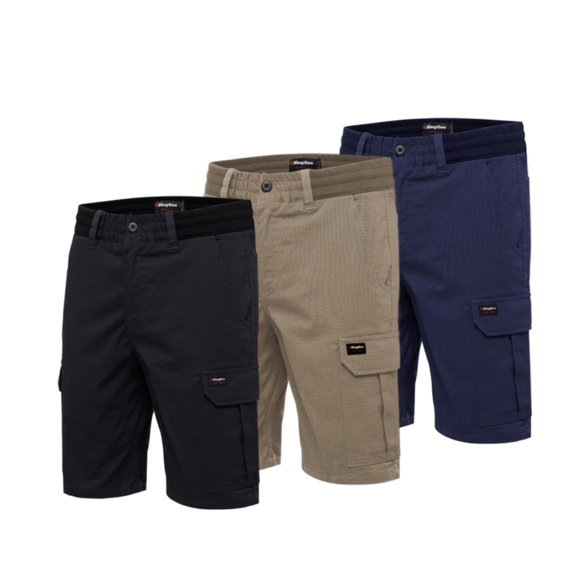 KingGee Shorts Mens Rib Comfort Waist Short Comfort Cargo Stretch Ripstop K17007-Collins Clothing Co