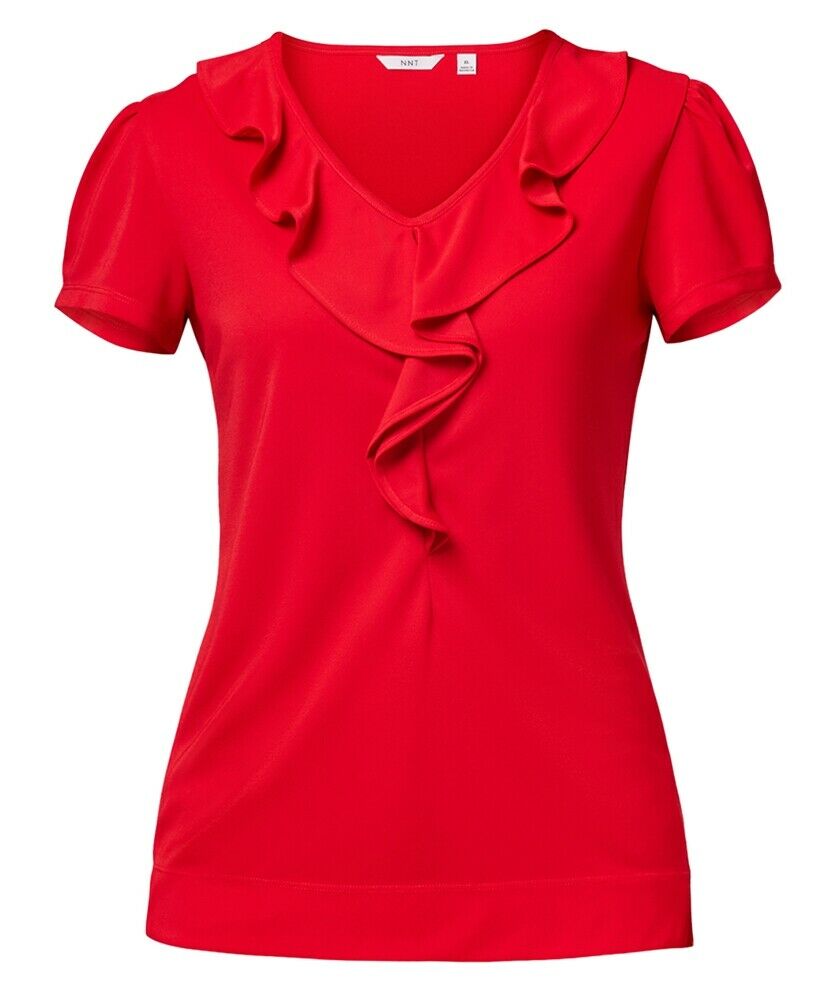 Womens NNT Uniforms Cap Short Sleeve T-Top Ruffle Neck Top Corporate CAT48F-Collins Clothing Co