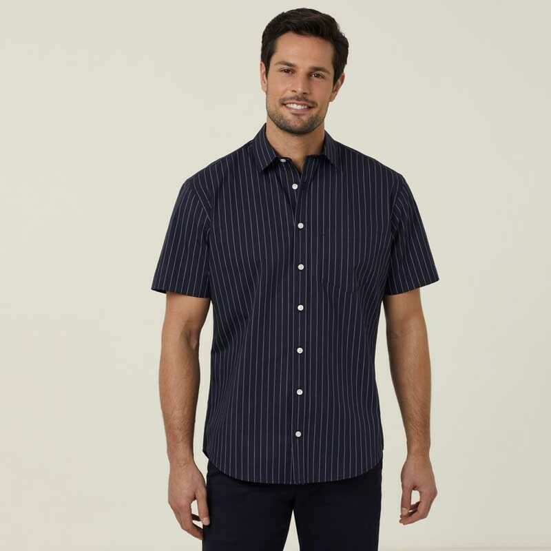 NNT Mens Avignon Pinstripe Short Sleeve Shirt Casual Regular Fit Business CATJDM-Collins Clothing Co