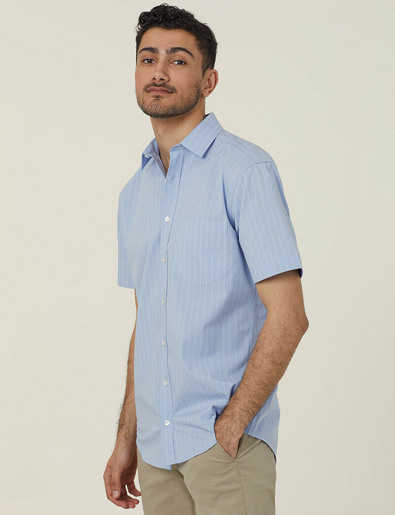 NNT Mens Avignon Pinstripe Short Sleeve Shirt Casual Regular Fit Business CATJDM-Collins Clothing Co