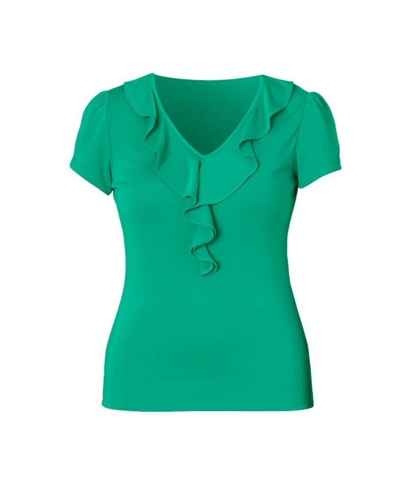 Womens NNT Uniforms Cap Short Sleeve T-Top Ruffle Neck Top Corporate CAT48F-Collins Clothing Co