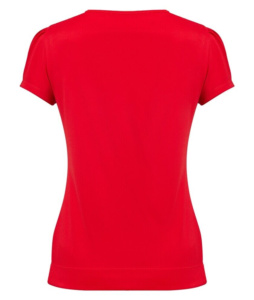 Womens NNT Uniforms Cap Short Sleeve T-Top Ruffle Neck Top Corporate CAT48F-Collins Clothing Co
