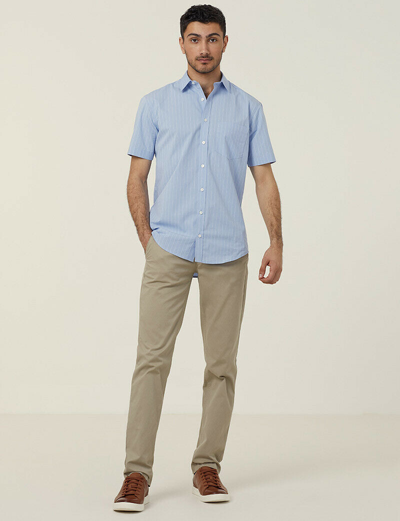 NNT Mens Avignon Pinstripe Short Sleeve Shirt Casual Regular Fit Business CATJDM-Collins Clothing Co
