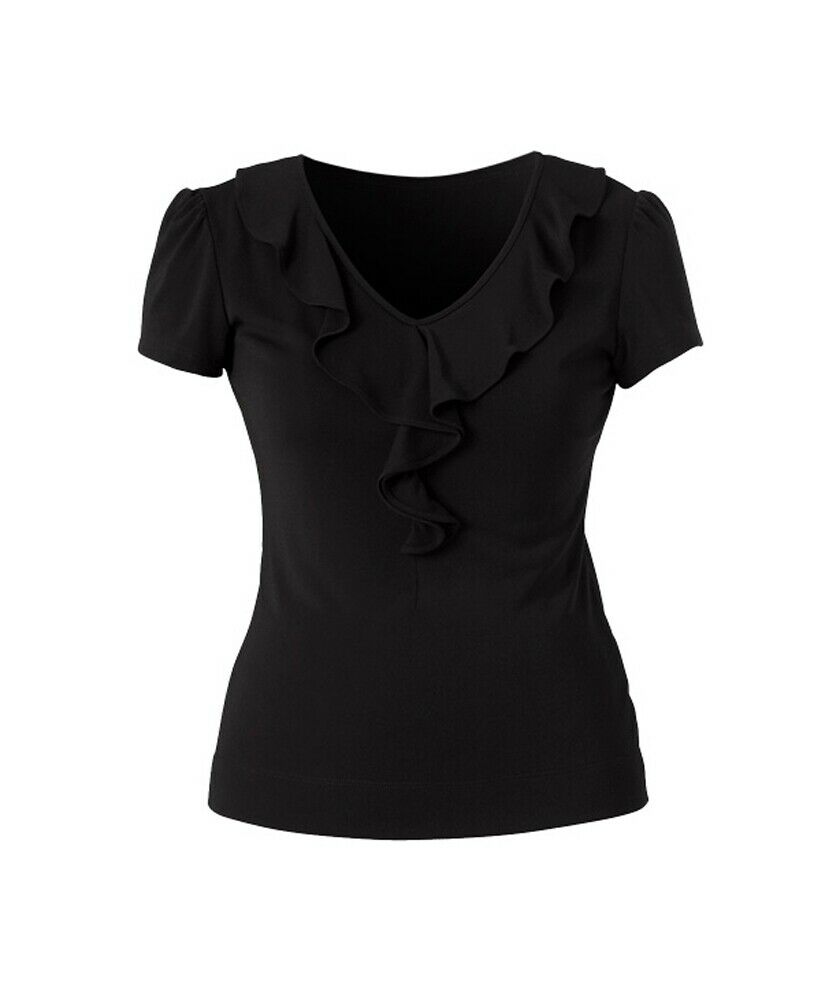 Womens NNT Uniforms Cap Short Sleeve T-Top Ruffle Neck Top Corporate CAT48F-Collins Clothing Co
