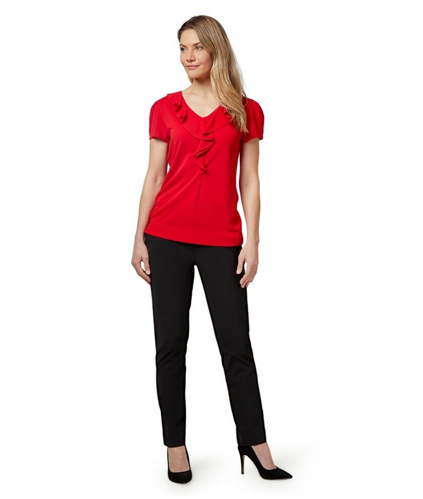 Womens NNT Uniforms Cap Short Sleeve T-Top Ruffle Neck Top Corporate CAT48F-Collins Clothing Co