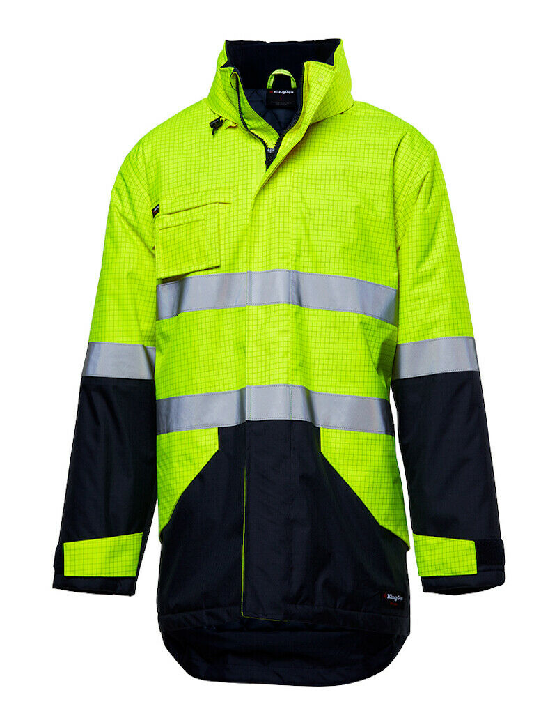 KingGee Anti Static Jacket Work Waterproof Hi-Vis Taped Hood Safety K55035-Collins Clothing Co