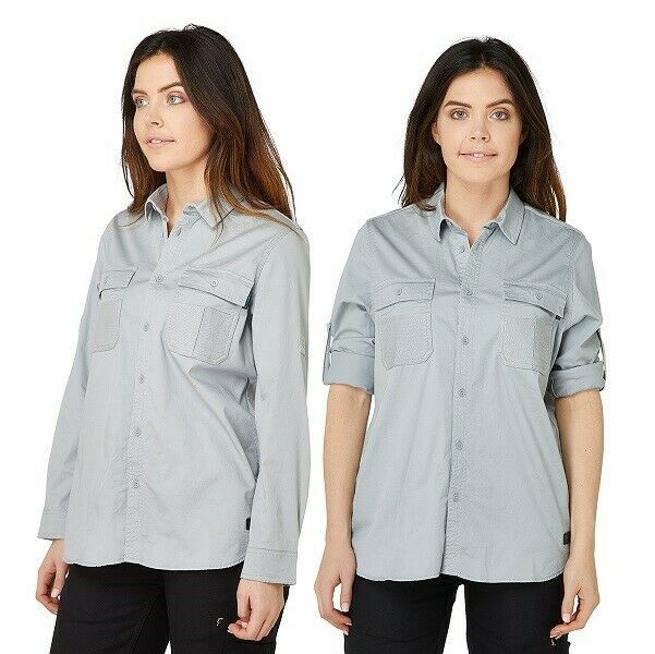 Womans Elwood Workwear Work Utility Stretch Twill Shirt Roll Up Sleeves EWD701-Collins Clothing Co