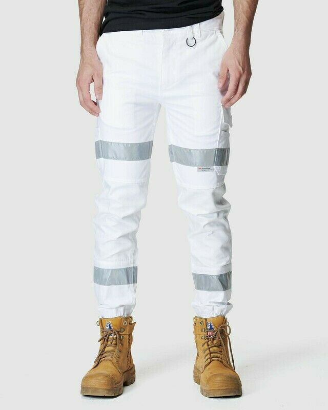 Elwood Mens Reflective Cuffed Work Pants Taped Pant Stretch Canvas Cargo EWD107-Collins Clothing Co