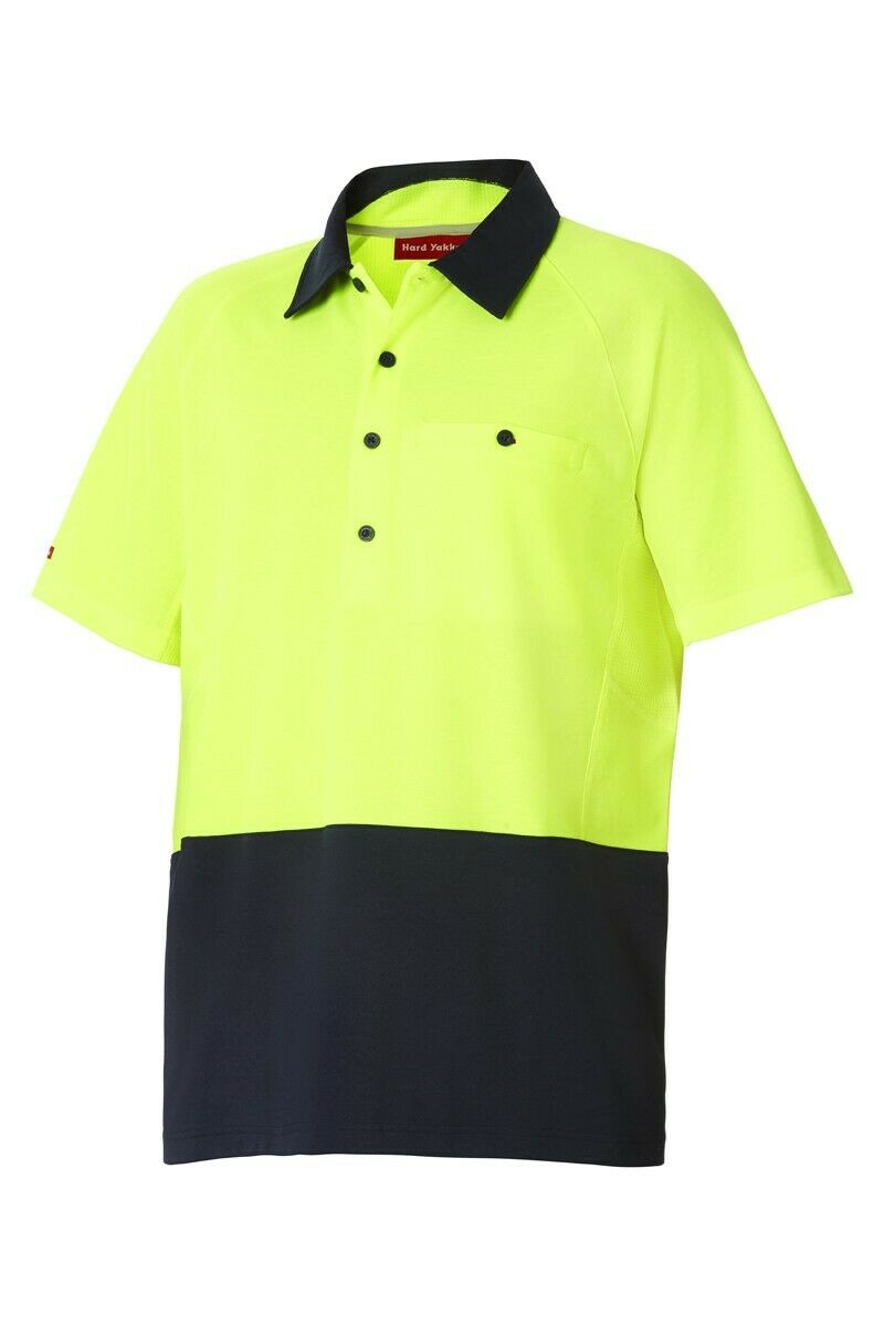 Mens Hard Yakka Koolgear Hi-Vis 2 Toned Short Sleeve Work Polo Shirt Y11396-Collins Clothing Co