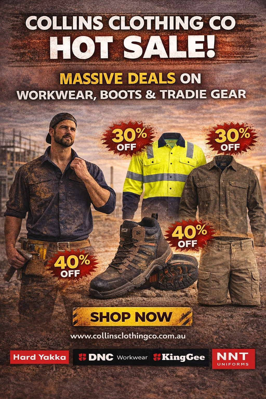 Collins Clothing Co Hot Sale: Massive Deals on Workwear, Boots & Tradie Gear