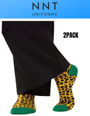 2PACK NNT Jungle Crew Socks Yellow Black Unisex Cotton Rich CATKZE