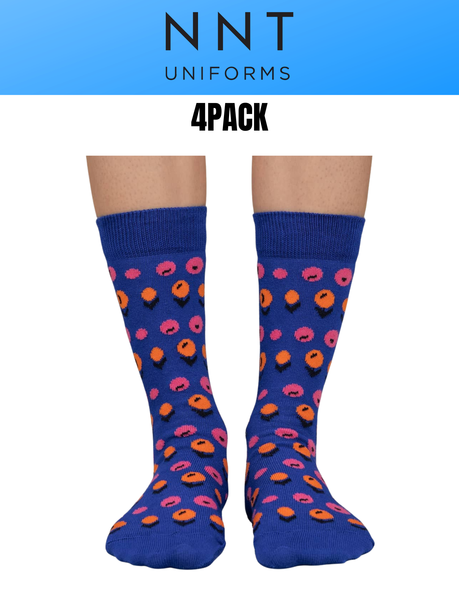 4PACK NNT Peach Blossom Crew Socks Blue Peach Unisex Cotton Rich CATKZD