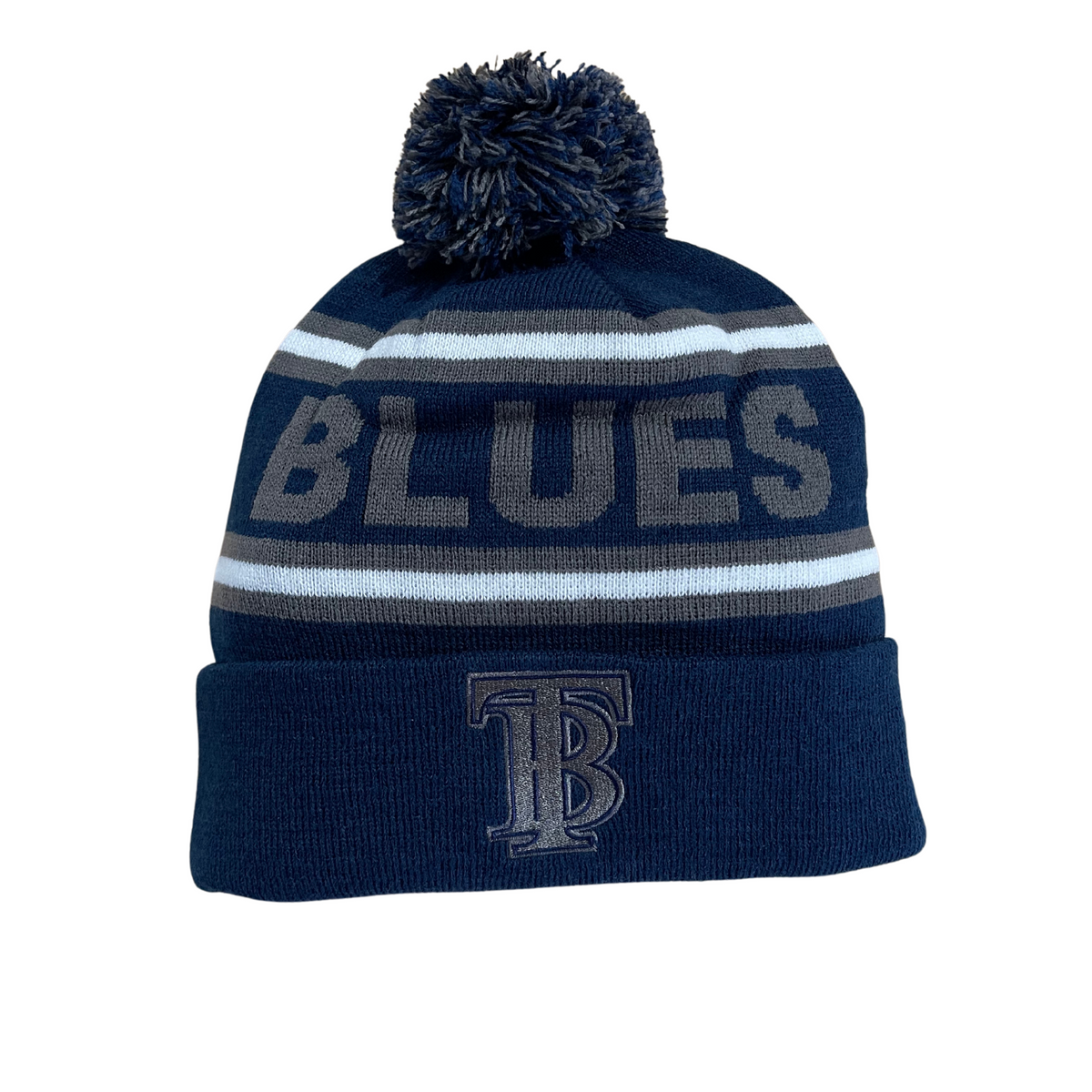 Tumby Bay Blues Woven Banded Knit Beanie Logo Embroidered Navy TB Beanie