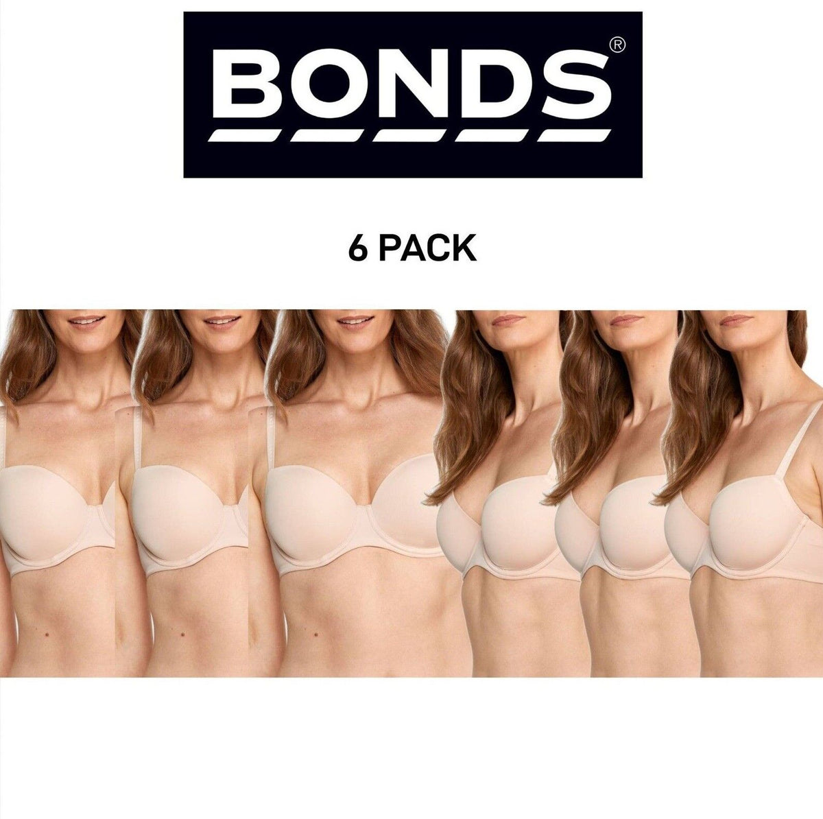 Bonds Womens Invisi Full Busted T-Shirt Bra Comfy Strap Soft Smooth 6 Pack YXC4Y