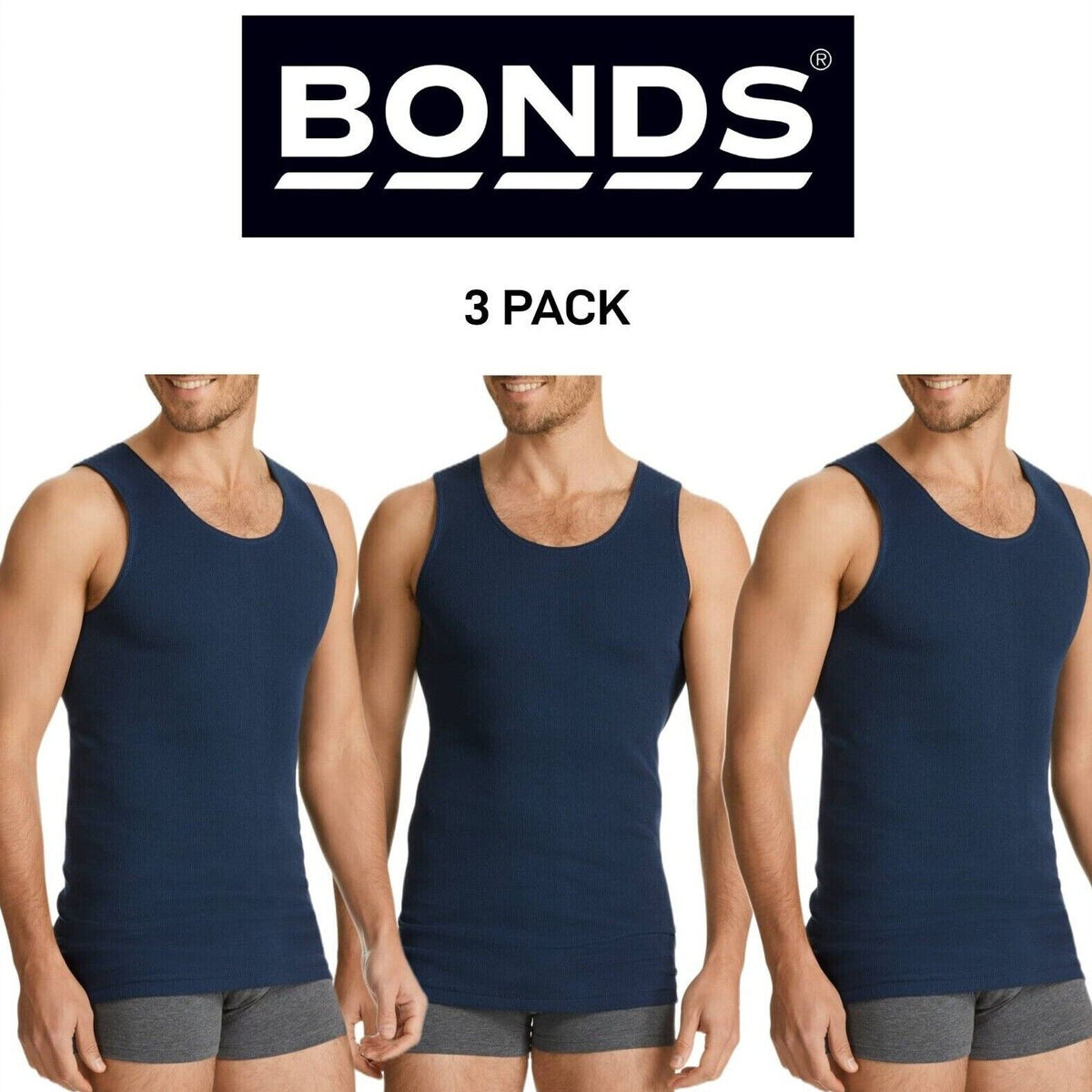 Bonds Mens Chesty Singlets Cotton Side Seamfree Comfortable Fit 3 Pack M757O